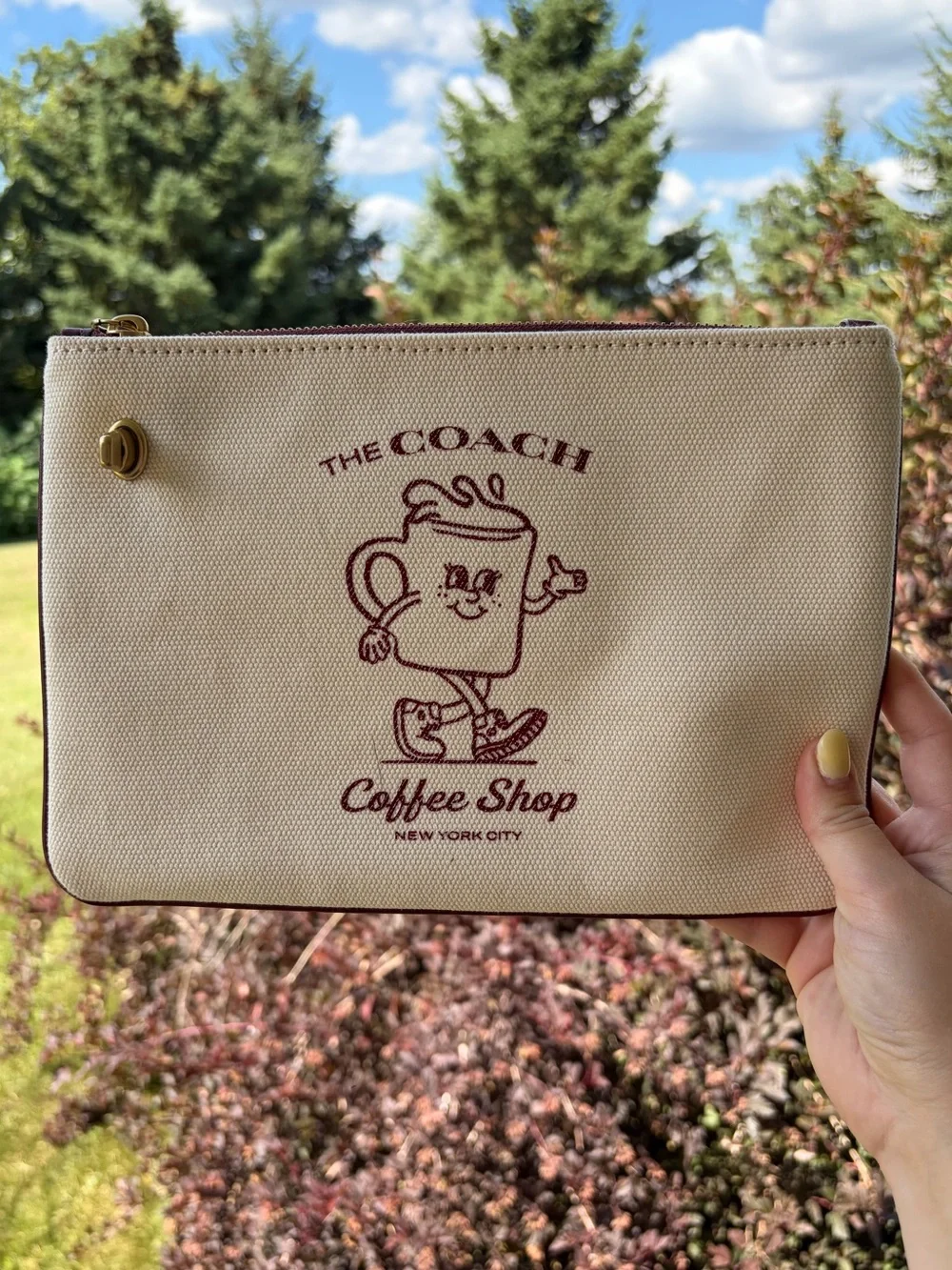 Coach coffee shop New York coffee cup mini pouch wristlet cosmetic case NWOT